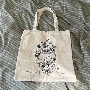 Butterfly Print Cream Tote Bag